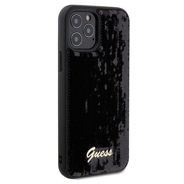 Kryt Guess GUHCP12MPSFDGSK Apple iPhone 12 / 12 Pro hardcase Sequin Script Metal black