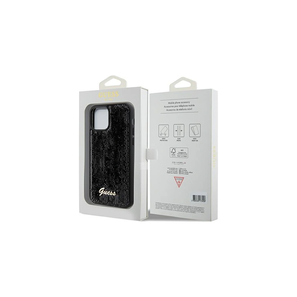Hurtownia GSM - Case Guess GUHCP12MPSFDGSK Apple iPhone 12 / 12 Pro Hardcase Sequin Script Metal schwarz/black - GUE3058 - {ean13} - Hurt