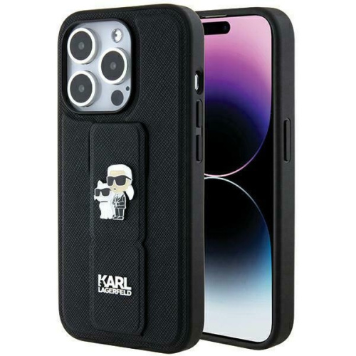 Karl Lagerfeld Distributor - 3666339206819 - KLD1832 - Karl Lagerfeld KLHCP13LGSAKCPK Apple iPhone 13 / 13 Pro hardcase Gripstand Saffiano Karl&Choupette Pins black - B2B homescreen