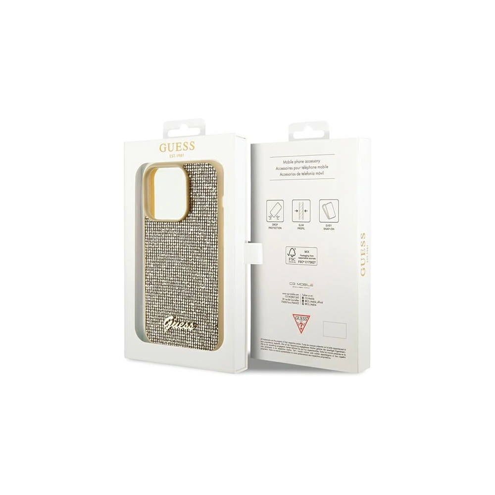 Hurtownia GSM - Case Guess GUHCP14LPMSDGSD Apple iPhone 14 Pro Hardcase Disco Metal Script gold - GUE3068 - {ean13} - Hurt