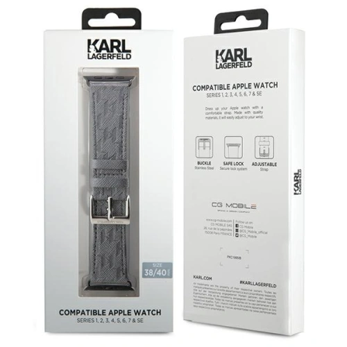 Pasek Karl Lagerfeld KLAWMSAKLHPG Apple Watch 4/5/6/7/SE/8/9/10 40/41/42mm strap Saffiano Monogram srebrny/silver