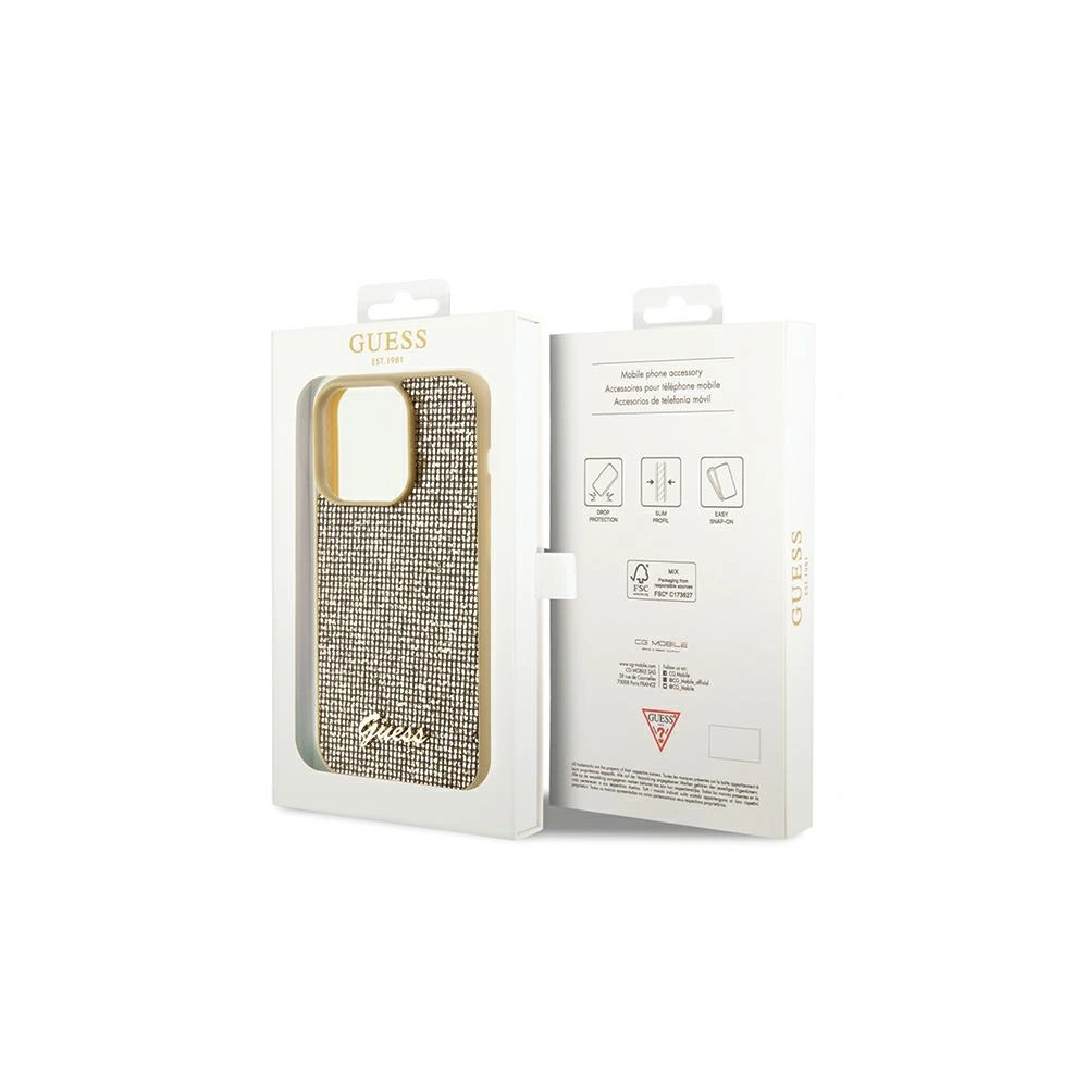 Hurtownia GSM - Case Guess GUHCP14XPMSDGSD Apple iPhone 14 Pro Max Hardcase Disco Metal Script gold - GUE3078 - {ean13} - Hurt