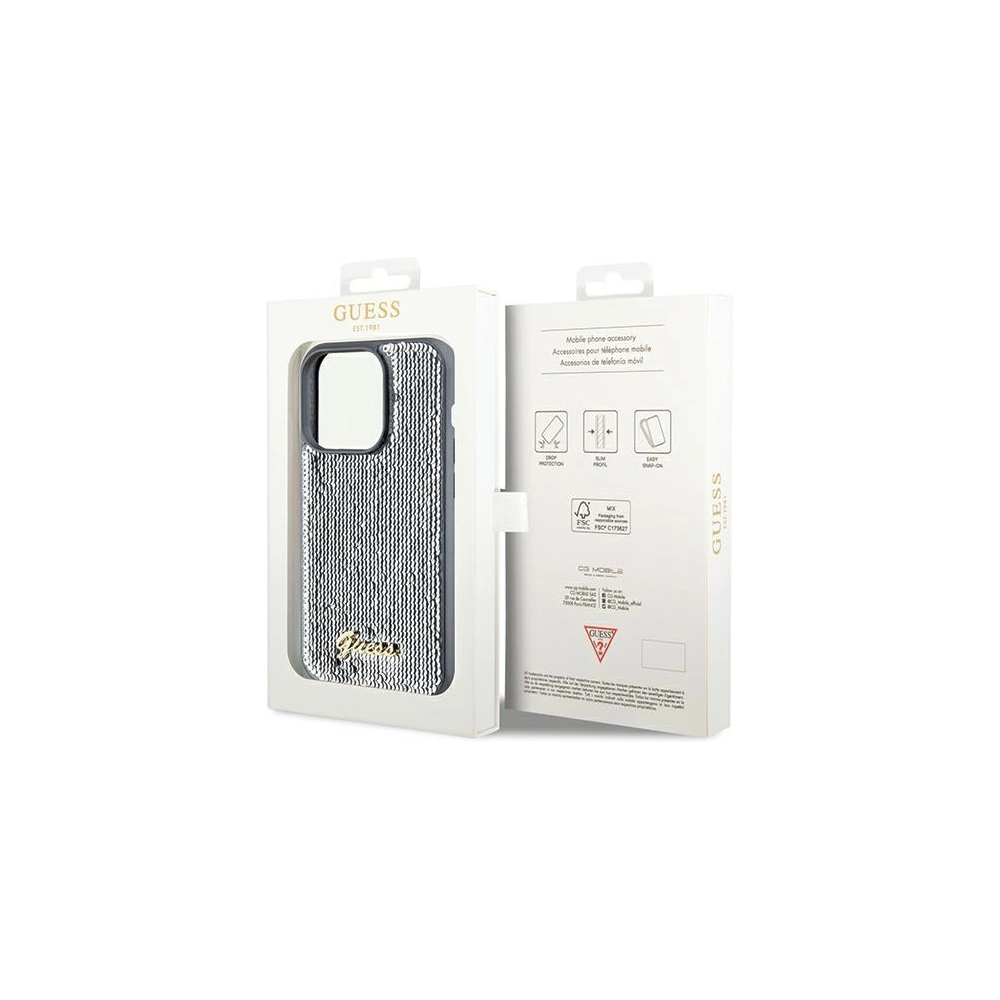 Hurtownia GSM - Etui Guess GUHCP14XPSFDGSS Apple iPhone 14 Pro Max hardcase Sequin Script Metal argintiu/silver - GUE3082 - {ean13} - Hurt