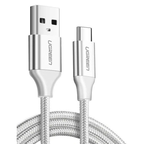 Niklowany kabel USB-C QC3.0 UGREEN 1,5m z aluminiową wtyczką biały