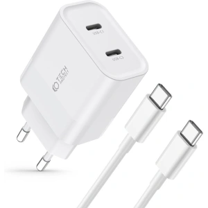 Hurtownia GSM - Síťová nabíječka Tech-Protect C20W Network Charger 2xUSB-C, PD, 20W + kabel USB-C / USB-C 100cm Bílá - THP2455 - {ean13} - Hurt