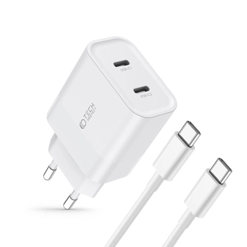 Ładowarka sieciowa Tech-Protect C20W Network Charger 2xUSB-C, PD, 20W + kabel USB-C / USB-C 100cm White