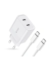 Hurtownia GSM - Hálózati töltő Tech-Protect C20W hálózati töltő 2xUSB-C, PD, 20W + USB-C / USB-C 100cm fehér kábel - THP2455 - {ean13} - Hurt