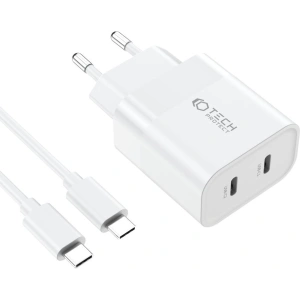 Hurtownia GSM - Síťová nabíječka Tech-Protect C20W Network Charger 2xUSB-C, PD, 20W + kabel USB-C / USB-C 100cm Bílá - THP2455 - {ean13} - Hurt