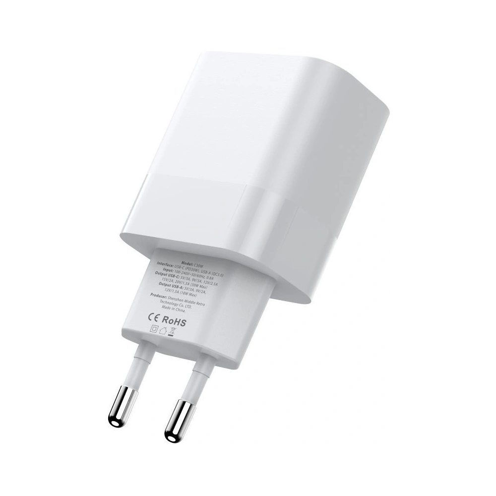 Hurtownia GSM - Hálózati töltő Tech-Protect C20W hálózati töltő 2xUSB-C, PD, 20W + USB-C / USB-C 100cm fehér kábel - THP2455 - {ean13} - Hurt