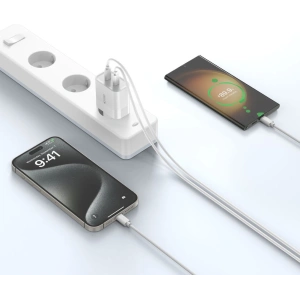 Hurtownia GSM - Síťová nabíječka Tech-Protect C20W Network Charger 2xUSB-C, PD, 20W + kabel USB-C / USB-C 100cm Bílá - THP2455 - {ean13} - Hurt
