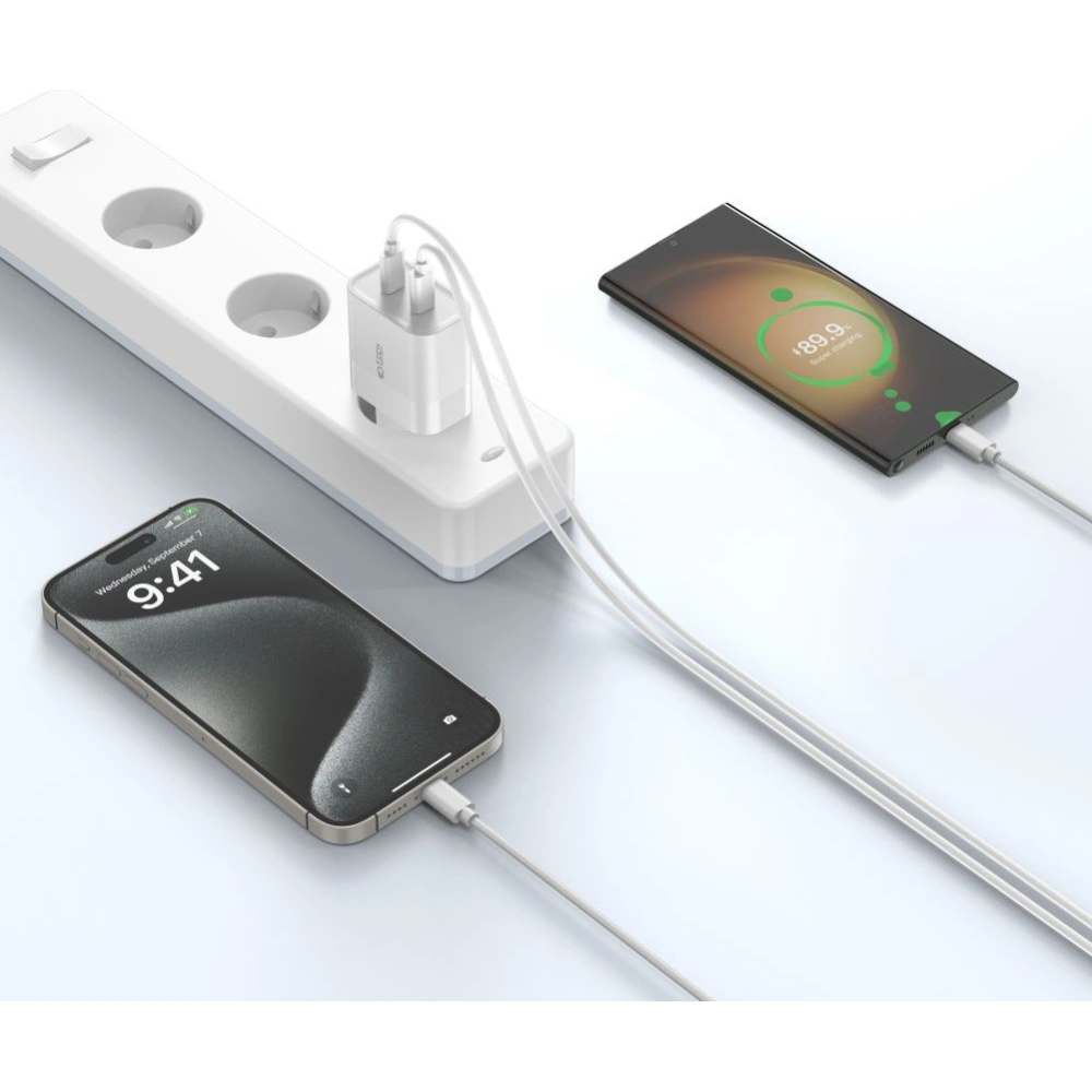 Hurtownia GSM - Hálózati töltő Tech-Protect C20W hálózati töltő 2xUSB-C, PD, 20W + USB-C / USB-C 100cm fehér kábel - THP2455 - {ean13} - Hurt