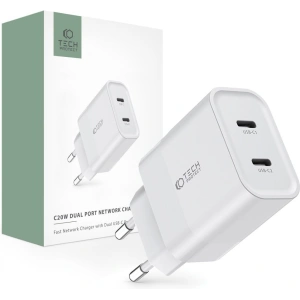Hurtownia GSM - Síťová nabíječka Tech-Protect C20W Network Charger 2xUSB-C, PD, 20W Bílá - THP2459 - {ean13} - Hurt