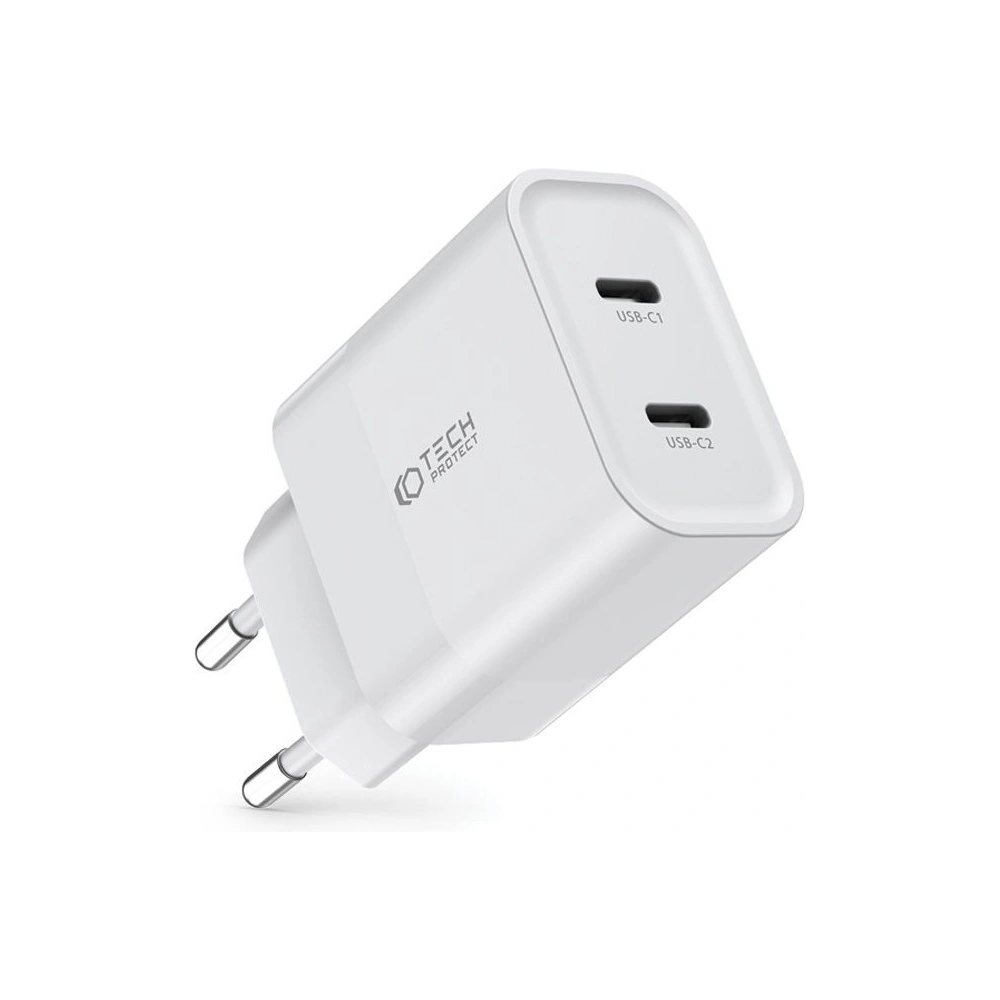Hurtownia GSM - Hálózati töltő Tech-Protect C20W Hálózati Töltő 2xUSB-C, PD, 20W Fehér - THP2459 - {ean13} - Hurt
