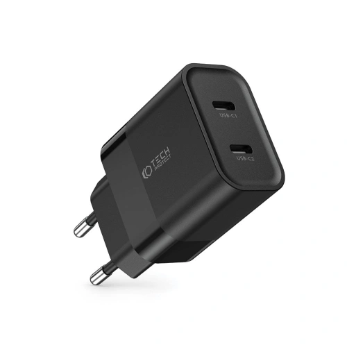 Ładowarka sieciowa Tech-Protect C20W Network Charger 2xUSB-C, PD, 20W Black
