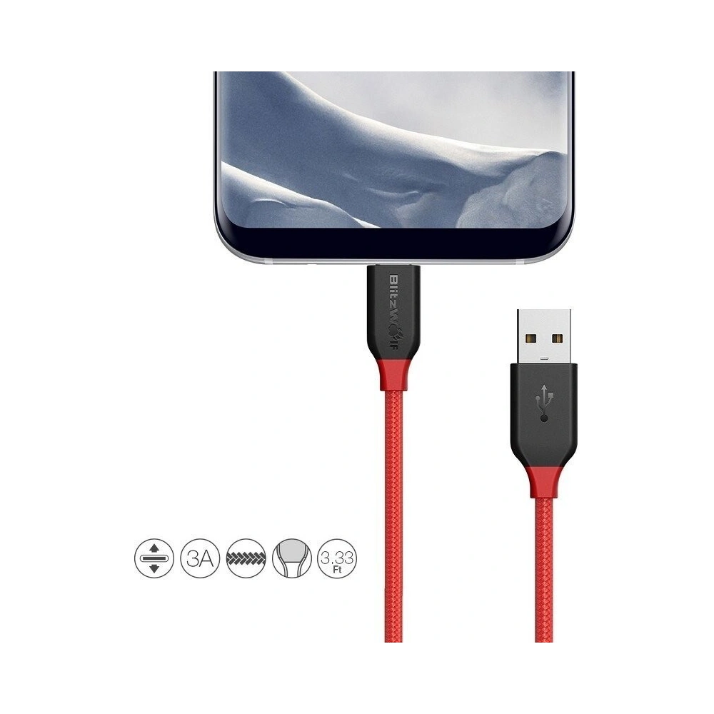 Hurtownia GSM - Kabel USB 2.0 typu C AmpCore Kevlar BlitzWolf BW-TC5 1m, czerwony - BLZ075RED - {ean13} - Hurt