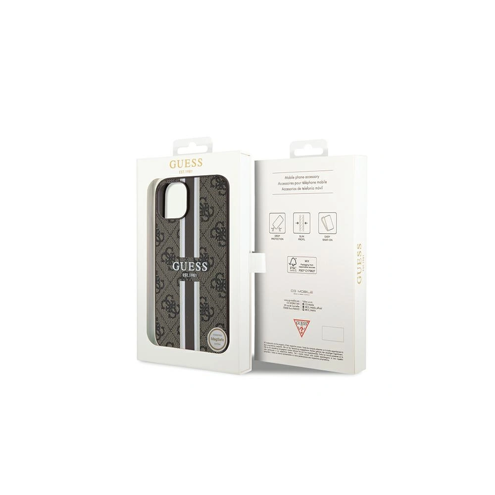 Hurtownia GSM - Case Guess GUHMP15SP4RPSW Apple iPhone 15 / 14 / 13 Hardcase 4G Gedruckte Streifen MagSafe braun/brown - GUE3105 - {ean13} - Hurt