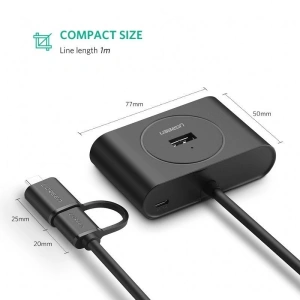 HUB USB 3.0 + USB-C 3.1 UGREEN 4-portowy, OTG