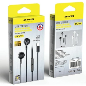 Wholesale AWEI PC-6T wired in-ear headphones USB-C, 1.2m black - AWEI172 - {ean13} - Hurt