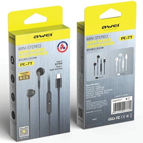 Słuchawki przewodowe douszne AWEI PC-7T USB-C 1.2m czarny/black