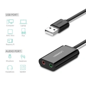 Zewnętrzna karta dźwiękowa USB UGREEN 15cm (czarny)