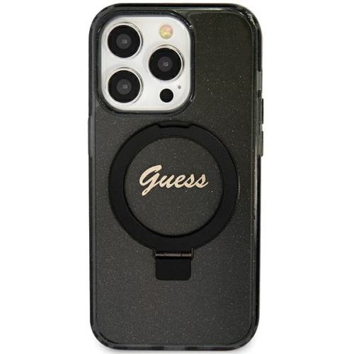 Guess Distributor - 3666339156220 - GUE3110 - Guess GUHMN61HRSGSK Apple iPhone 11 / XR hardcase Ring Stand Script Glitter MagSafe black - B2B homescreen