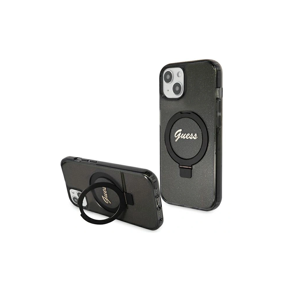 Hurtownia GSM - Etui Guess GUHMP13MHRSGSK Apple iPhone 13 / 14 / 15 hardcase Ring Stand Script Glitter MagSafe negru/black - GUE3113 - {ean13} - Hurt