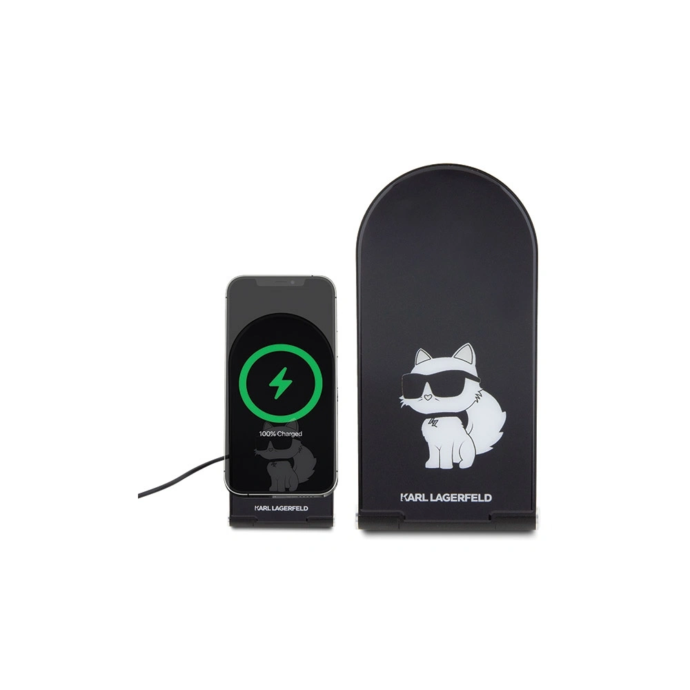 Hurtownia GSM - Încărcător inductiv Karl Lagerfeld 2w1 KLDCRFALCHNK 15W Choupette MagSafe negru/black - KLD1847 - {ean13} - Hurt