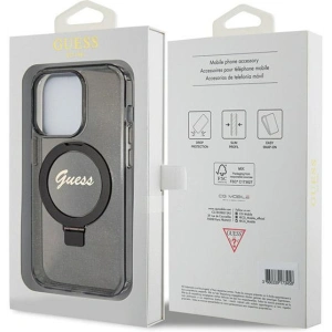 Wholesale Guess GUHMP14LHRSGSK Apple iPhone 14 Pro hardcase Ring Stand Script Glitter MagSafe black - GUE3115 - {ean13} - Hurt