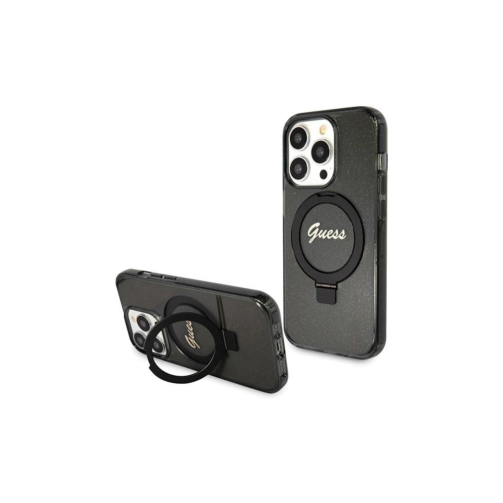 Hurtownia GSM - Etui Guess GUHMP14XHRSGSK Apple iPhone 14 Pro Max hardcase Ring Stand Script Glitter MagSafe černý/black - GUE3117 - {ean13} - Hurt