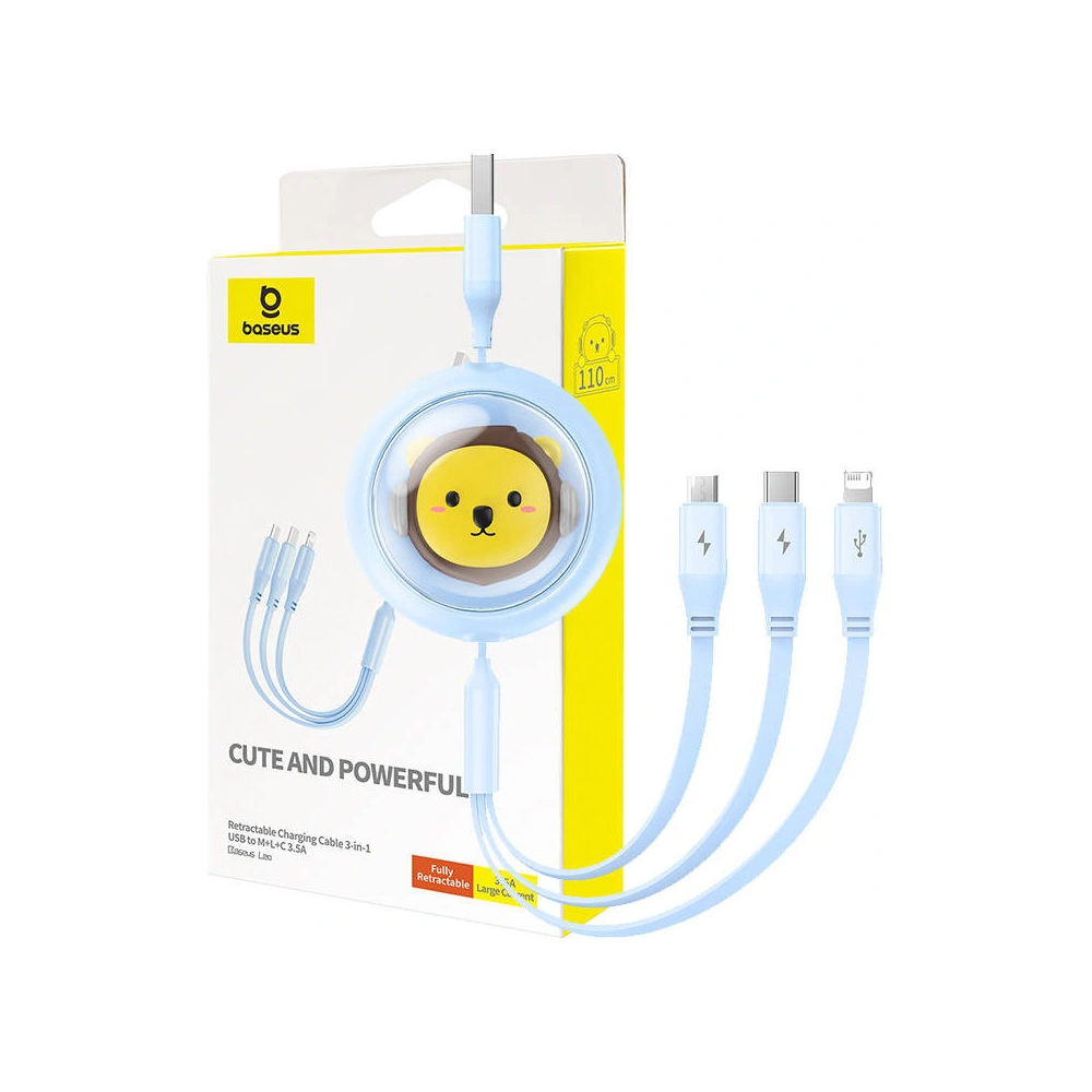 Hurtownia GSM - Kabel 3w1 Baseus USB-A / USB-C, microUSB, Lightning, 3,5A, 1,1m (modrý) - BSU4793 - {ean13} - Hurt