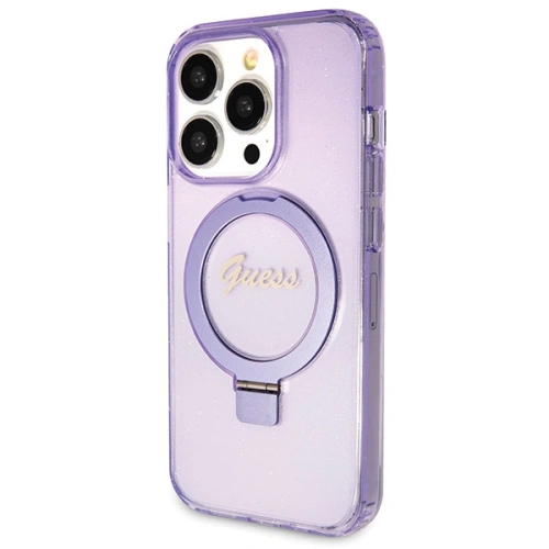 Etui Guess GUHMP13XHRSGSU Apple iPhone 13 Pro Max hardcase Ring Stand Script Glitter MagSafe fioletowy/purple