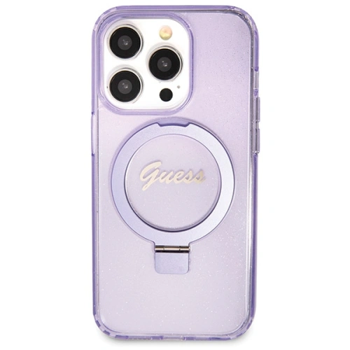 Etui Guess GUHMP13XHRSGSU Apple iPhone 13 Pro Max hardcase Ring Stand Script Glitter MagSafe fioletowy/purple