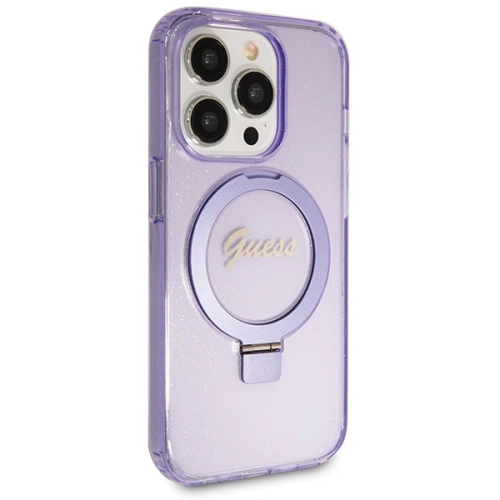 Etui Guess GUHMP14XHRSGSU Apple iPhone 14 Pro Max hardcase Ring Stand Script Glitter MagSafe fioletowy/purple