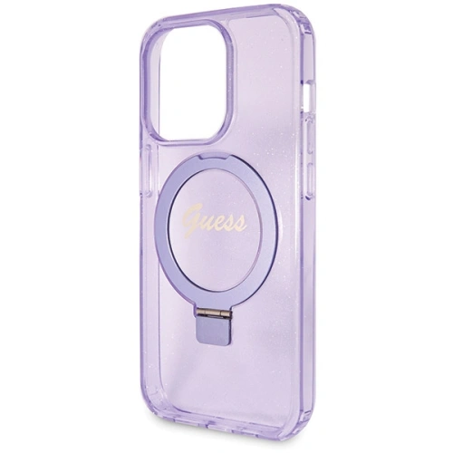 Etui Guess GUHMP14XHRSGSU Apple iPhone 14 Pro Max hardcase Ring Stand Script Glitter MagSafe fioletowy/purple