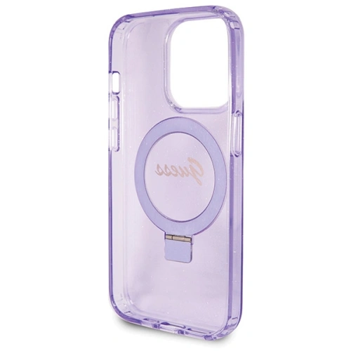 Etui Guess GUHMP14XHRSGSU Apple iPhone 14 Pro Max hardcase Ring Stand Script Glitter MagSafe fioletowy/purple