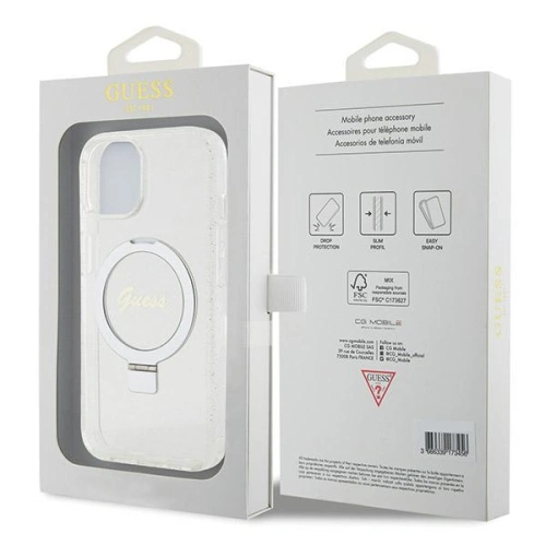 Etui Guess GUHMP15SHRSGSD Apple iPhone 15 / 14 / 13 hardcase Ring Stand Script Glitter MagSafe przezroczysty/transparent