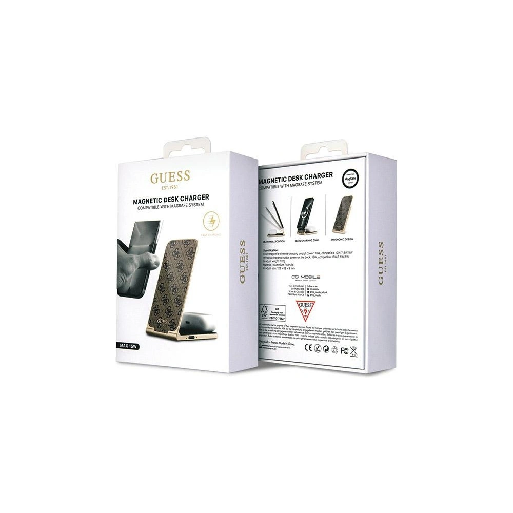 Hurtownia GSM - Indukční nabíječka Guess GUDCFAL4PEGW 2w1 15W 4G Pattern MagSafe hnědá/brown - GUE3127 - {ean13} - Hurt