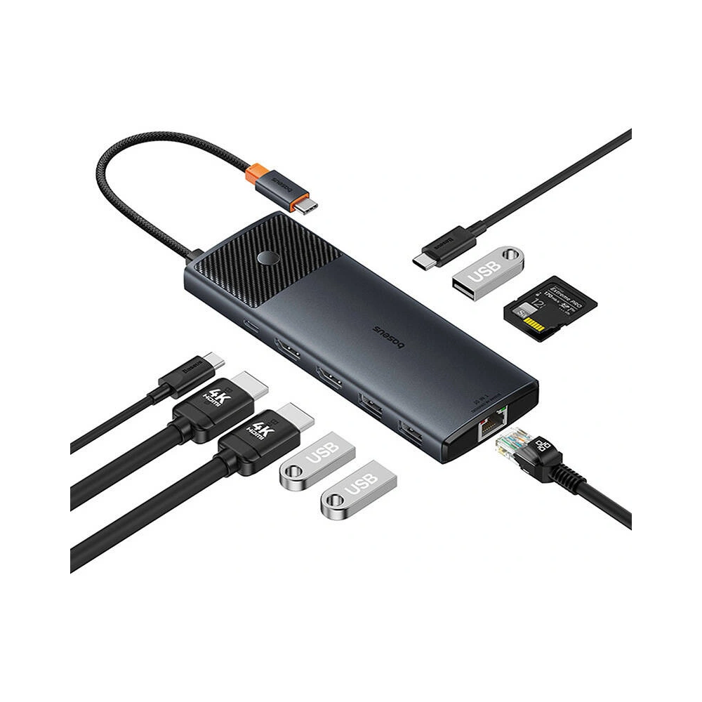 Wholesale Baseus hub 10-in-1 USB-C / 2xHDMI, 3xUSB-A, USB-C, RJ45, SD/TF, PD (black) - BSU4794 - {ean13} - Hurt