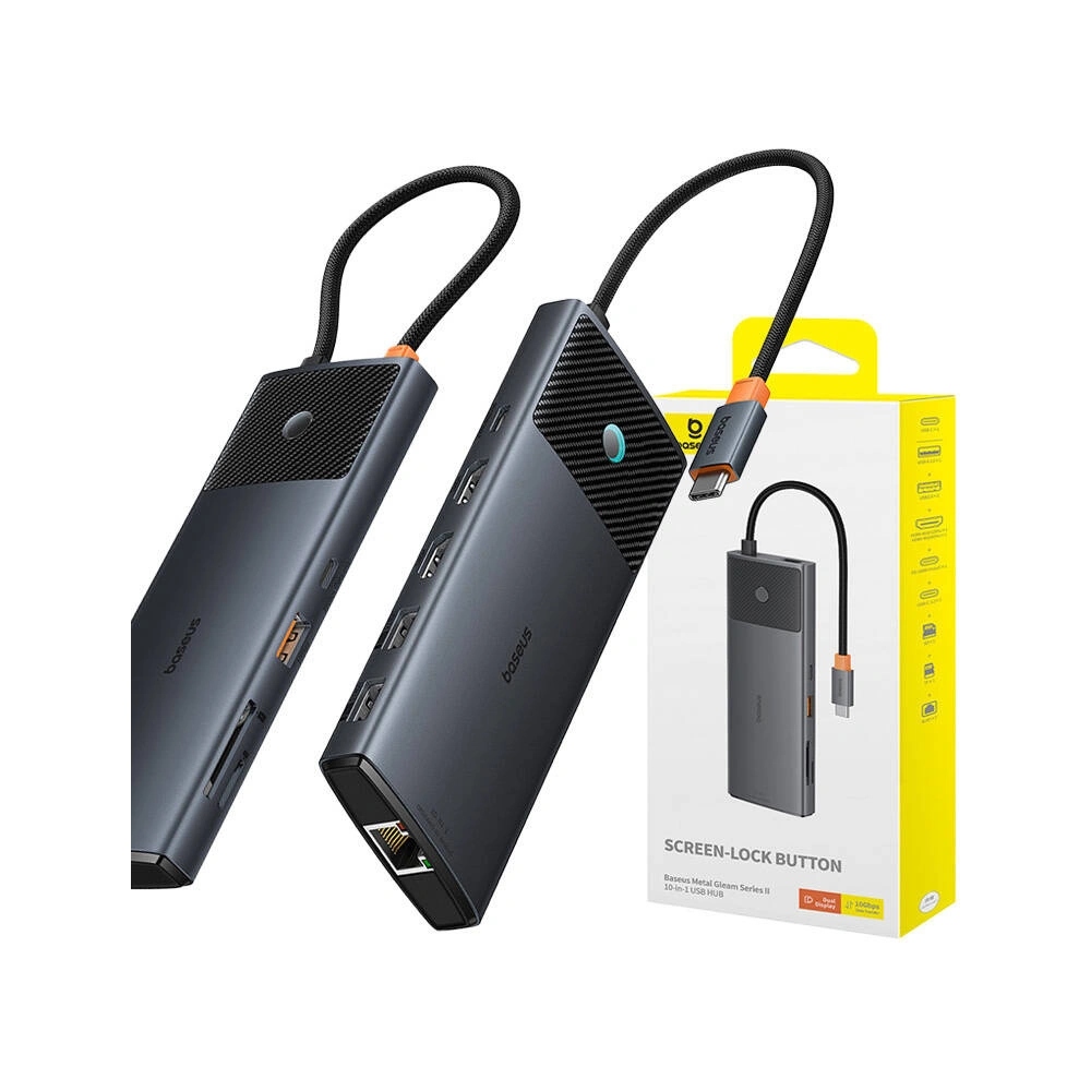 Hurtownia GSM - Adapter 10w1 Baseus Hub USB-C / 2xHDMI, 3xUSB-A, USB-C, RJ45, SD/TF, PD (schwarz) - BSU4794 - {ean13} - Hurt