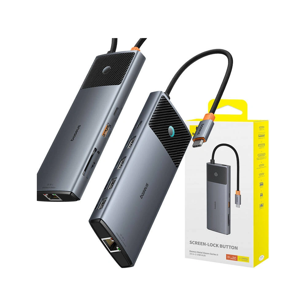 Wholesale Baseus hub 10-in-1 USB-C / 2xHDMI, 3xUSB-A, USB-C, RJ45, SD/TF, PD (grey) - BSU4795 - {ean13} - Hurt