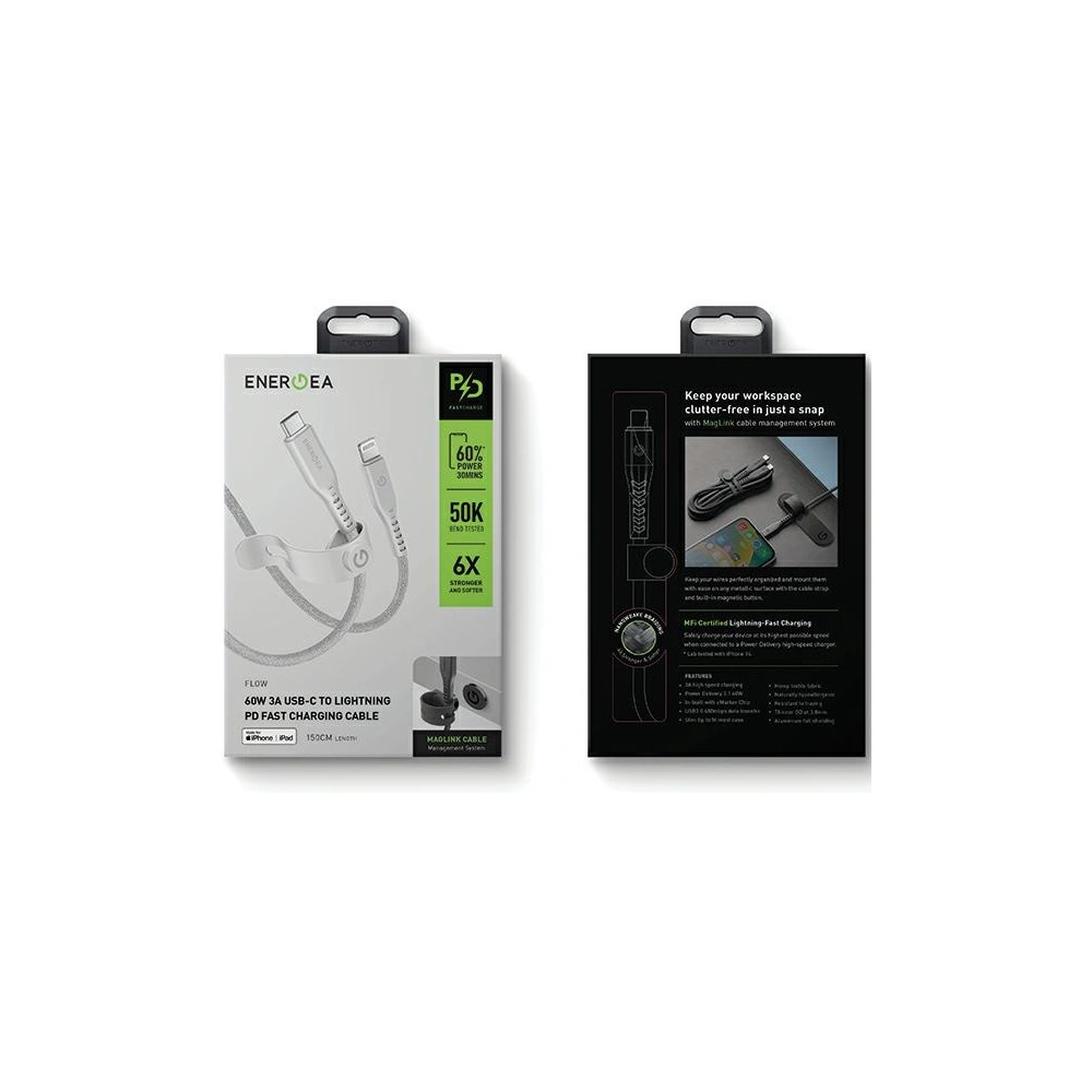 Hurtownia GSM - Kabel ENERGEA Flow C94 USB-C / Lightning MFI, 60W, 3A, PD, Fast Charge, 1.5m bílý/white - ENG118 - {ean13} - Hurt