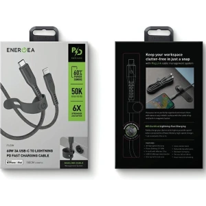 Kabel ENERGEA Flow C94 USB-C / Lightning MFI, 60W, 3A, PD, Fast Charge, 1.5m schwarz/black
