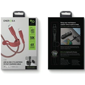 Kabel ENERGEA Flow C94 USB-C / Lightning MFI, 60W, 3A, PD, Fast Charge, 1.5m rot/red