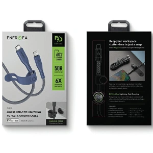 Kabel ENERGEA Flow C94 USB-C / Lightning MFI, 60W, 3A, PD, Fast Charge, 1.5m blau/blue