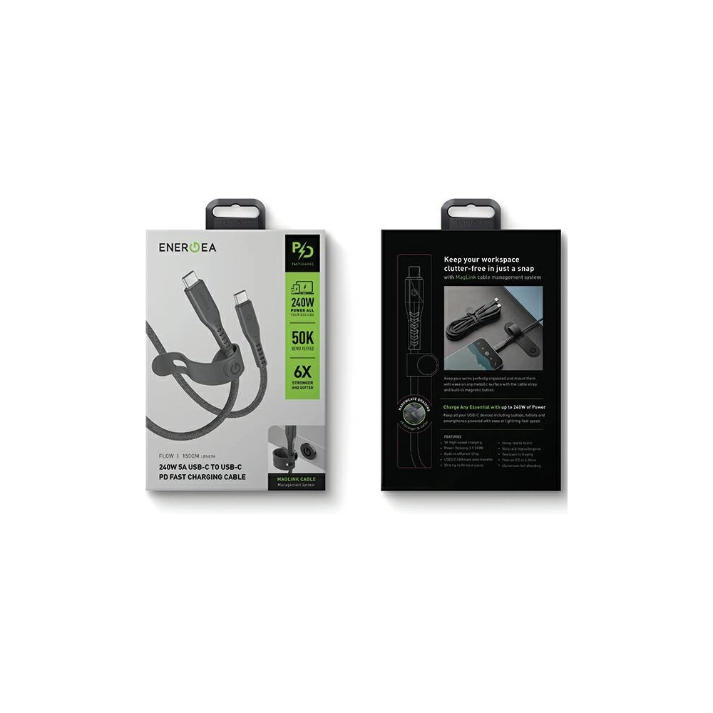 Hurtownia GSM - Kabel ENERGEA Flow USB-C / USB-C 240W, 5A, PD, Fast Charge, 1.5m schwarz/black - ENG126 - {ean13} - Hurt