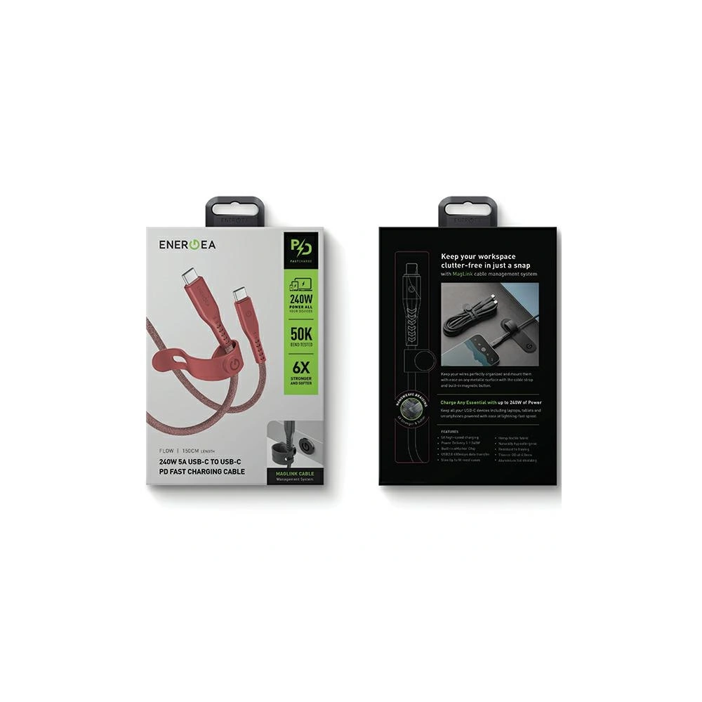 Hurtownia GSM - Kabel ENERGEA Flow USB-C / USB-C 240W, 5A, PD, Fast Charge, 1.5m rot/red - ENG127 - {ean13} - Hurt