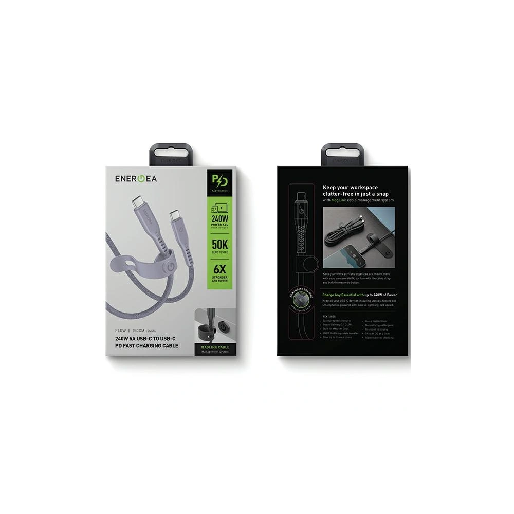Hurtownia GSM - Kabel ENERGEA Flow USB-C / USB-C 240W, 5A, PD, Fast Charge, 1.5m lila/purple - ENG128 - {ean13} - Hurt