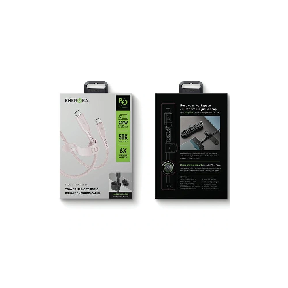 Hurtownia GSM - Kábel ENERGEA Flow USB-C / USB-C 240W, 5A, PD, Gyors Töltés, 1.5m rózsaszín/pink - ENG130 - {ean13} - Hurt