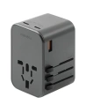 Ladegerät ENERGEA Travel World Adapter GaN65 4w1 US/UA/EU/UK USB-A, 2xUSB-C, PD65W, PPS55W, QC3.0 grau/gunmetal
