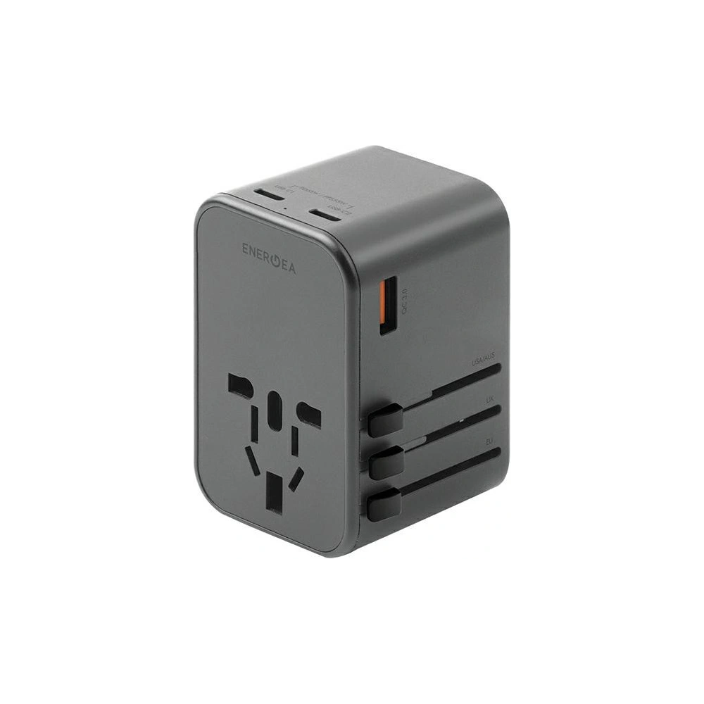 Hurtownia GSM - Síťová nabíječka ENERGEA Travel World Adapter GaN65 4w1 US/UA/EU/UK USB-A, 2xUSB-C, PD65W, PPS55W, QC3.0 šedá/gunmetal - ENG133 - {ean13} - Hurt